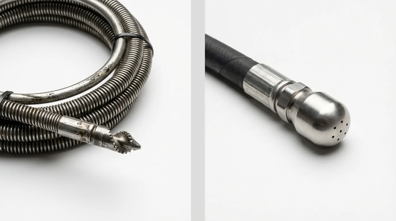 Drain snake cable and hydro jetting nozzle used for drain cleaning in Downingtown, PA