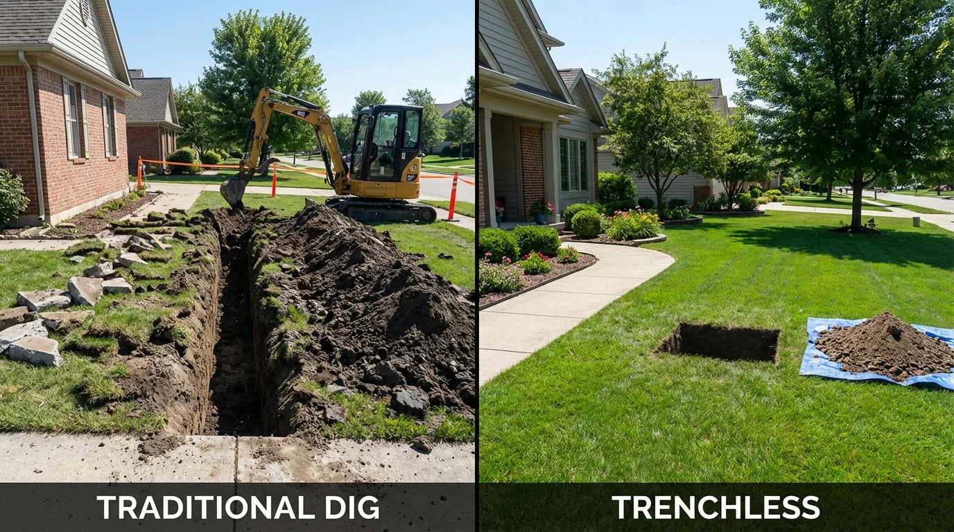 Trenchless sewer repair with minimal yard damage versus traditional excavation in Downingtown, PA